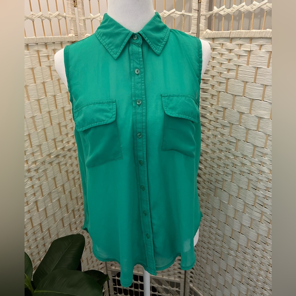 Sheer High Low Button Down Blouse